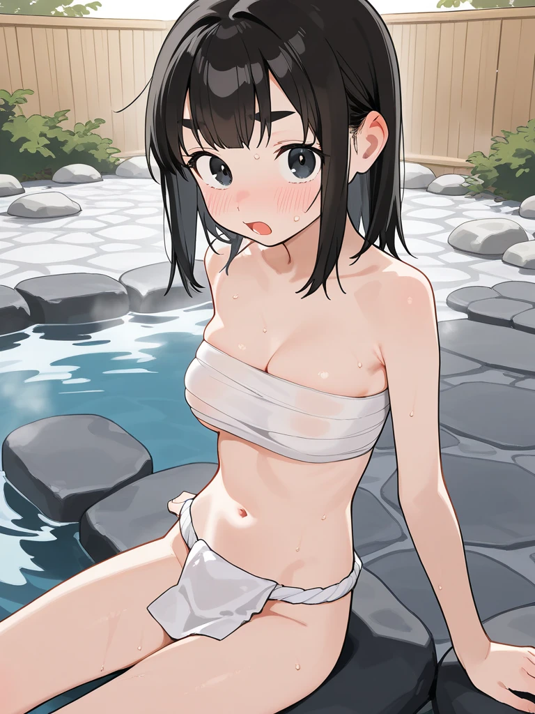 hot onsen、A dark-haired、cute little、Beautiful breasts、fullnude、Draw faces up close、Face that invites sex