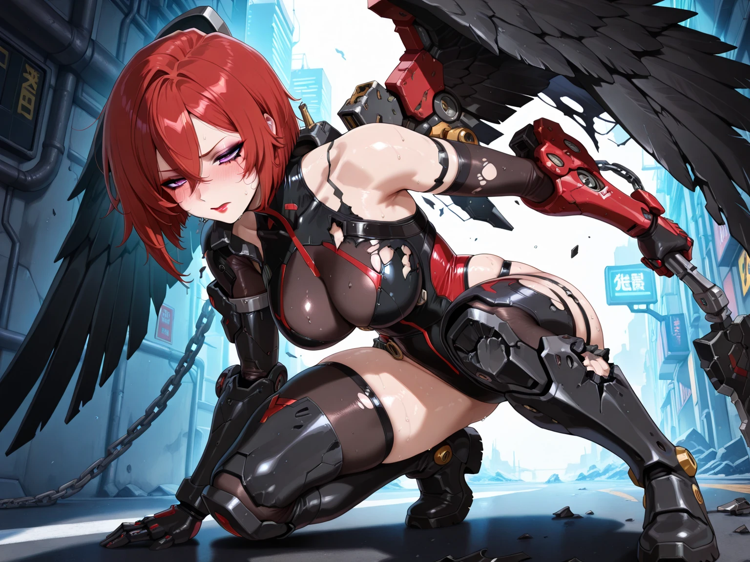 (masterpiece), ((Top image quality)), (Super Detail), ((Very detailed)), 4K, (8K), top-quality, (Beautiful fece),(((World-class quality))), Super Detail, hight resolution, Nihilister,(((NSFW、Beautiful nipples )))、(masturbation,big dildo:1.3)、)Mechanical parts, mechanical arms, mechanical legs, machinery, dragon tail, pelvis curtain, Leotard, Red Eyes, Huge breasts,(Oiled skin, glistning skin、high gloss skin、Professional Lighting)、(spread legs,m legs,squatting with legs open)