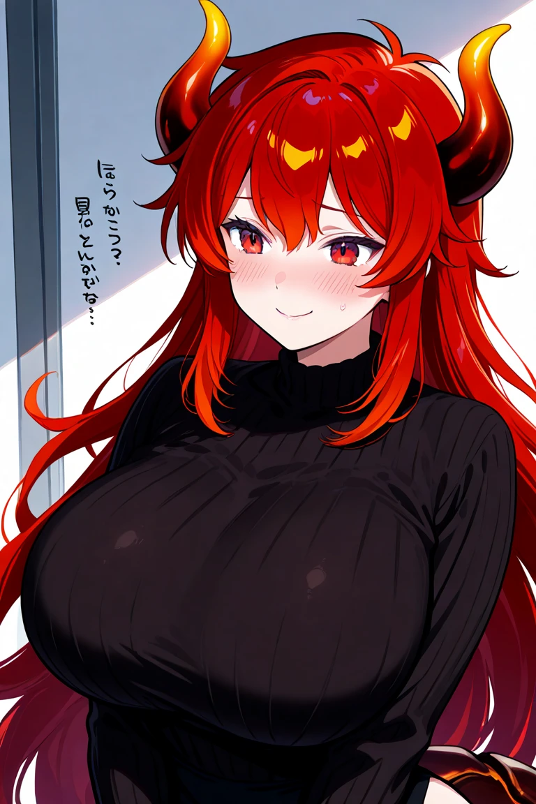 a beautiful and stunning woman with long, wavy orange hair and green eyes, twin volumous ponytails, wearing a black kimono with a red floral print , orange fox ears, lying on the bed with a shy smile, red cheeks and light freckle marks only on her face, defined silhouette, huge breasts, thick thighs, earrings of skulls, dark environment, dark colors, pastel tone, cold palette, sharpness, attention to detail, richness of details, cute aesthetics, cherry blossoms decorating the hair