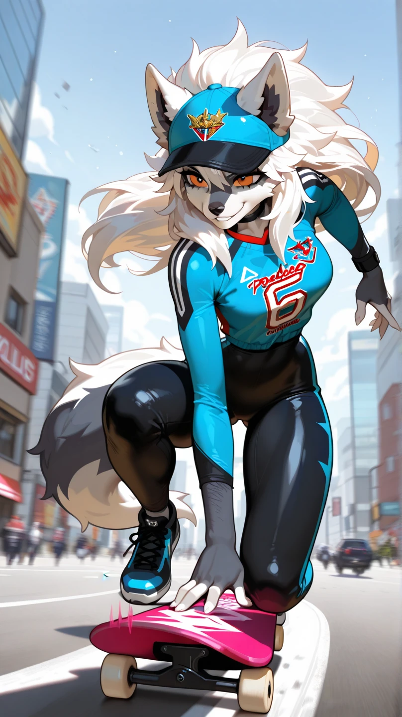 masterpiece, Best quality, she-wolf, Slim physique, weak, big long hair, in bodysuit, in sports stockings, wearing UFC gloves, Standing in the UFC ring