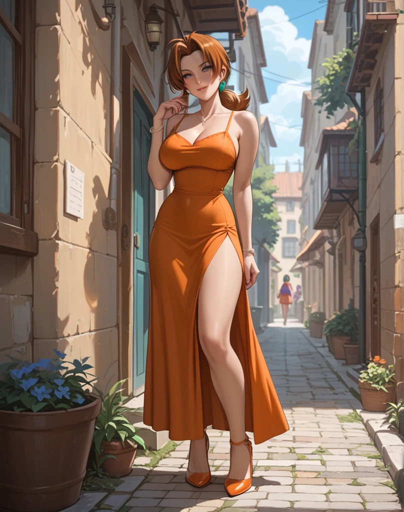 merula, full body, thighs, high heels, solo , medium tits, sexy tight dress, ass view, only one girl