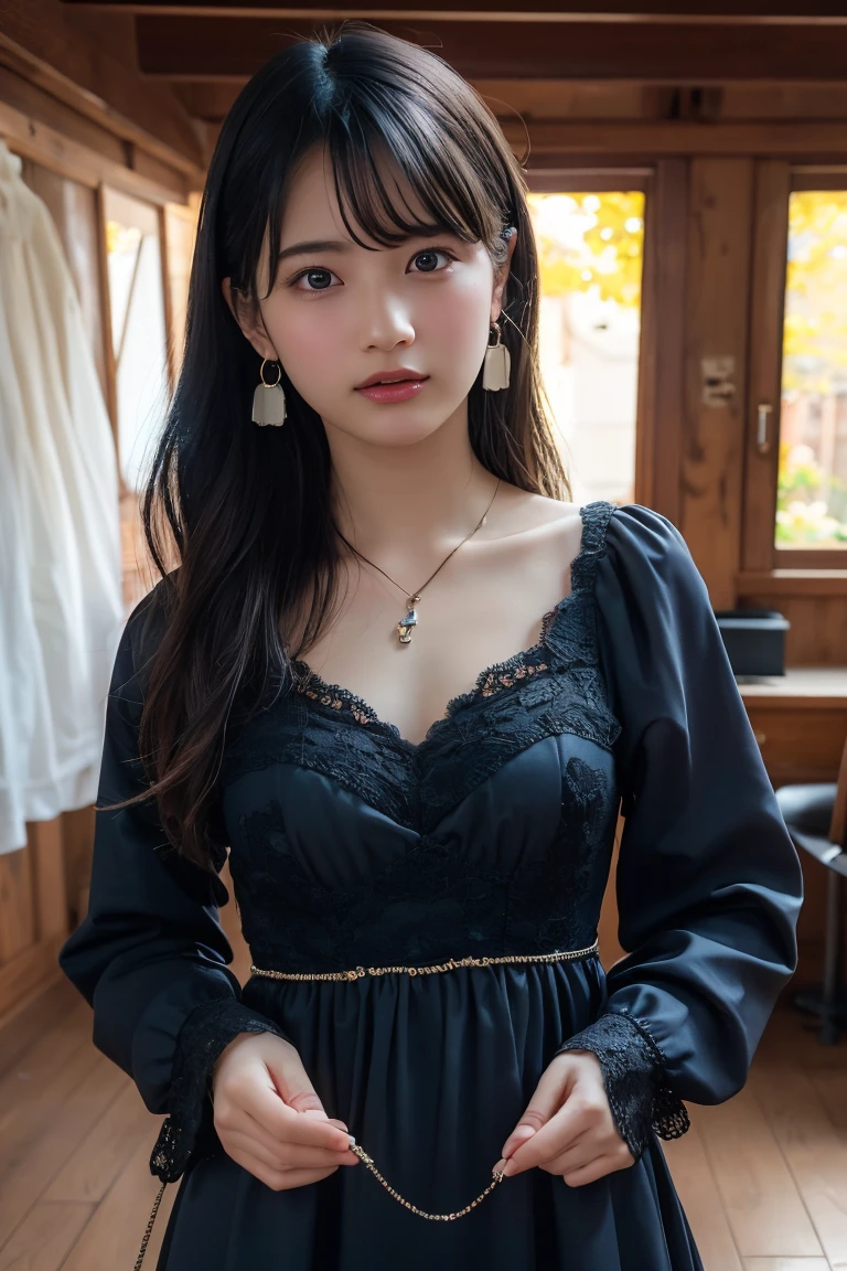 (Highest quality:1.4),(masterpiece:1.4),(Realistic:1.4),(Realistic:1.2),(超High resolution, RAW Photos:1.4),(High resolution, Ultra-detailed:1.2),(8k:1.2),View your viewers,Cinematic photography,One girl,skeletally correct,Black-haired woman,(Small earrings,necklace,Neat dress,Straw hat),(Western-style building interior,Dimly lit room,The lamplight shines on my cheeks,Sit on the sofa)
