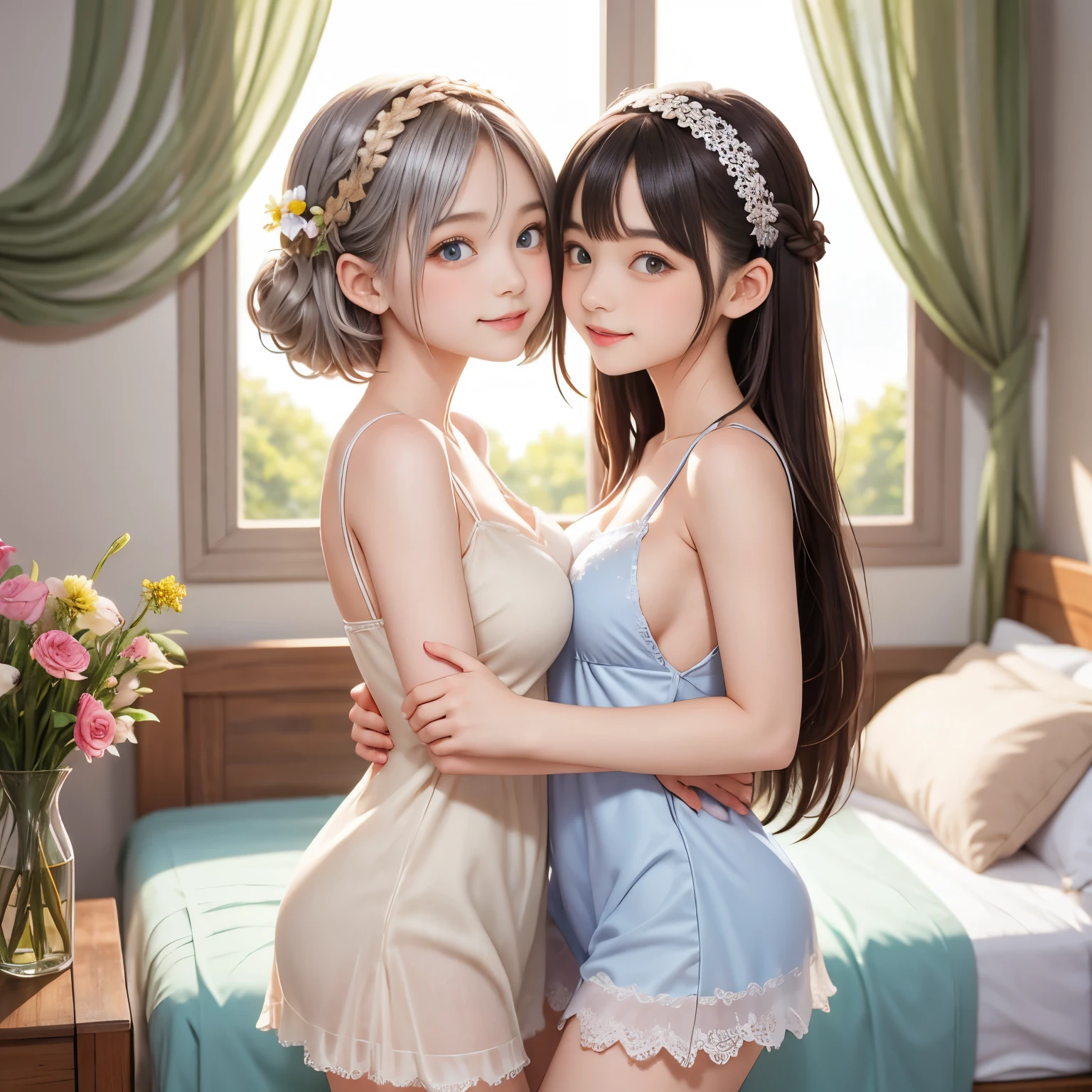 Lesbian couple(Having ),Summer knit with short hair and white, summer knit, Short hair, short hair with bangs, Cute face girl, Cute little face in portrait, French Bob, pale fair skin!!, short brown hair and large eyes, soft portrait shot 8 k, beautiful light big eyes, Beautiful young girl, Young girl in a bob cut, Top image quality, masutepiece, Notes of Leonardo da Vinci da Vinci, Set against the backdrop of Leonardo da Vinci's manuscripts,See-through gowns,Chest exposed,girl woman hug,time々barechested,Two people kissing.Touching the chest,Kiss on the chest,Licking the nipples,Insert your finger into the crotch,oral ,intense oral ,urinate、Scream,me soaking wet,masturbation,Vibrator,open one's legs,