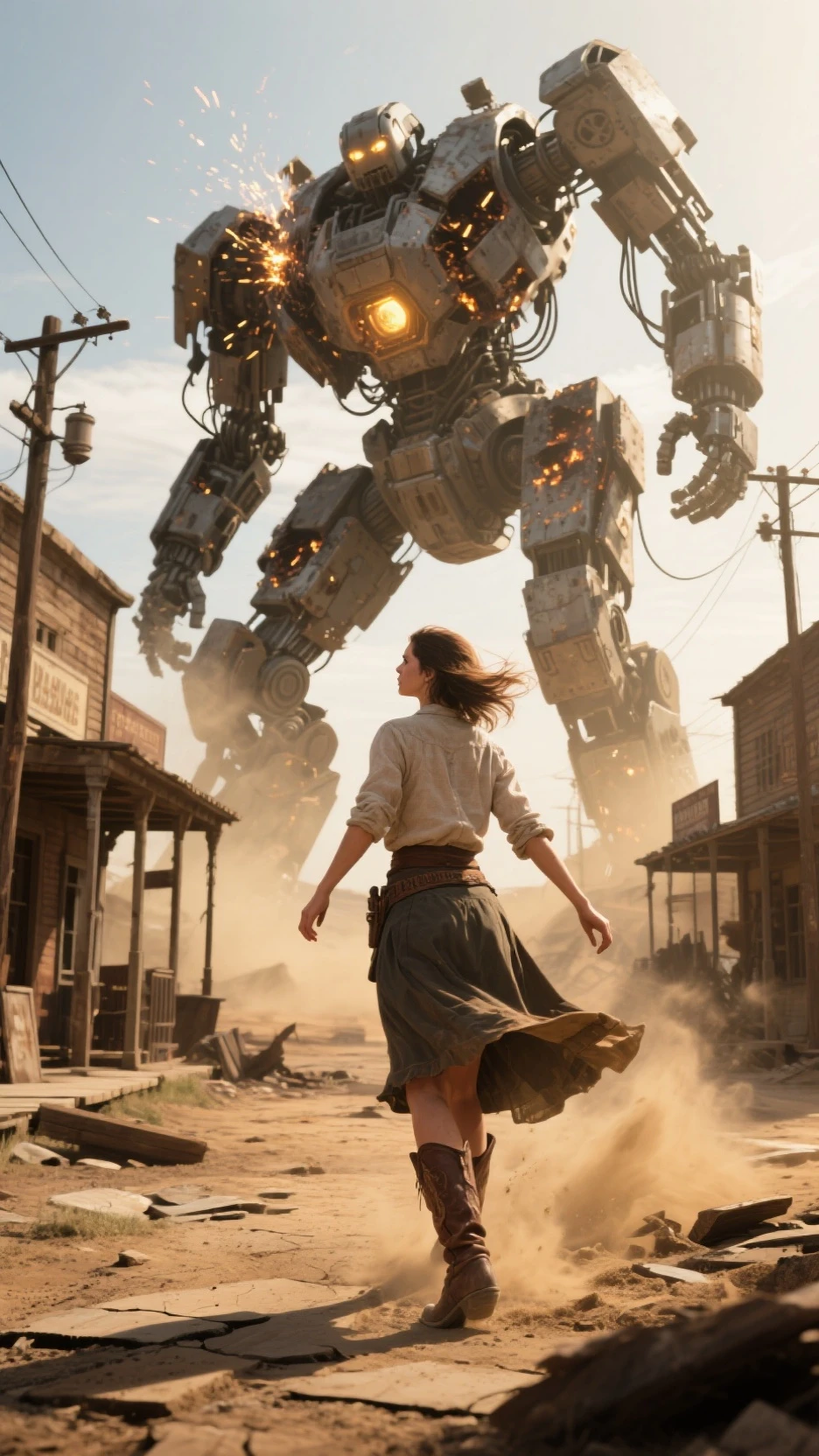 superrealism, ultra high res,8k,(Photorealsitic:1.4), (WWⅡ-like mechanical suit), Collapsed Cities, heavy weapons,vivid textures, beautiful hair, japanese female soldier,17 years old, (beautiful idle face),legs, ((super realistic all textures)), ((super intricate all details)), full body shot, ultra sharp photo result, beige color, scratch, Rust, weathering, Sweat, move, operational action in progress, steampunk, taken with Fuji film X-T30+Nokton. HDR10,Minimum of 4 pieces created