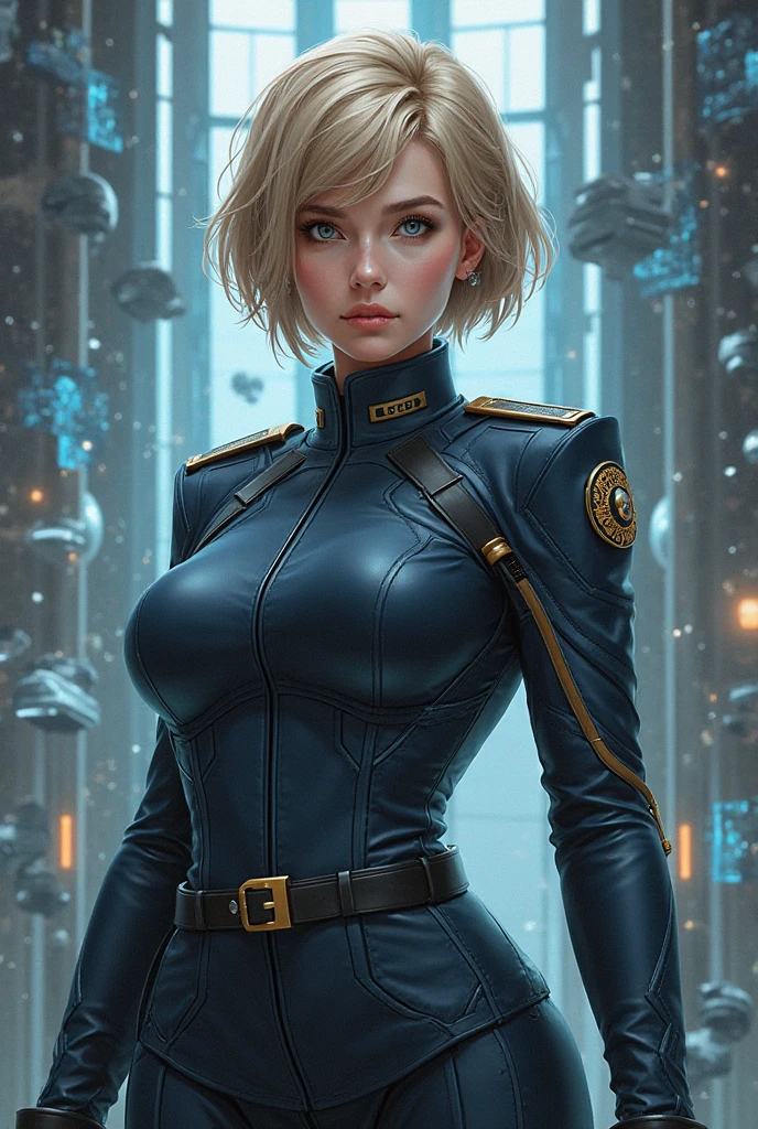A female commander of a righteous squadron who appears in a special effects TV show Wearing a uniform, UHD, retina, masterpiece, ccurate, anatomically correct, textured skin, super detail, high details, high quality, award winning, best quality, highres