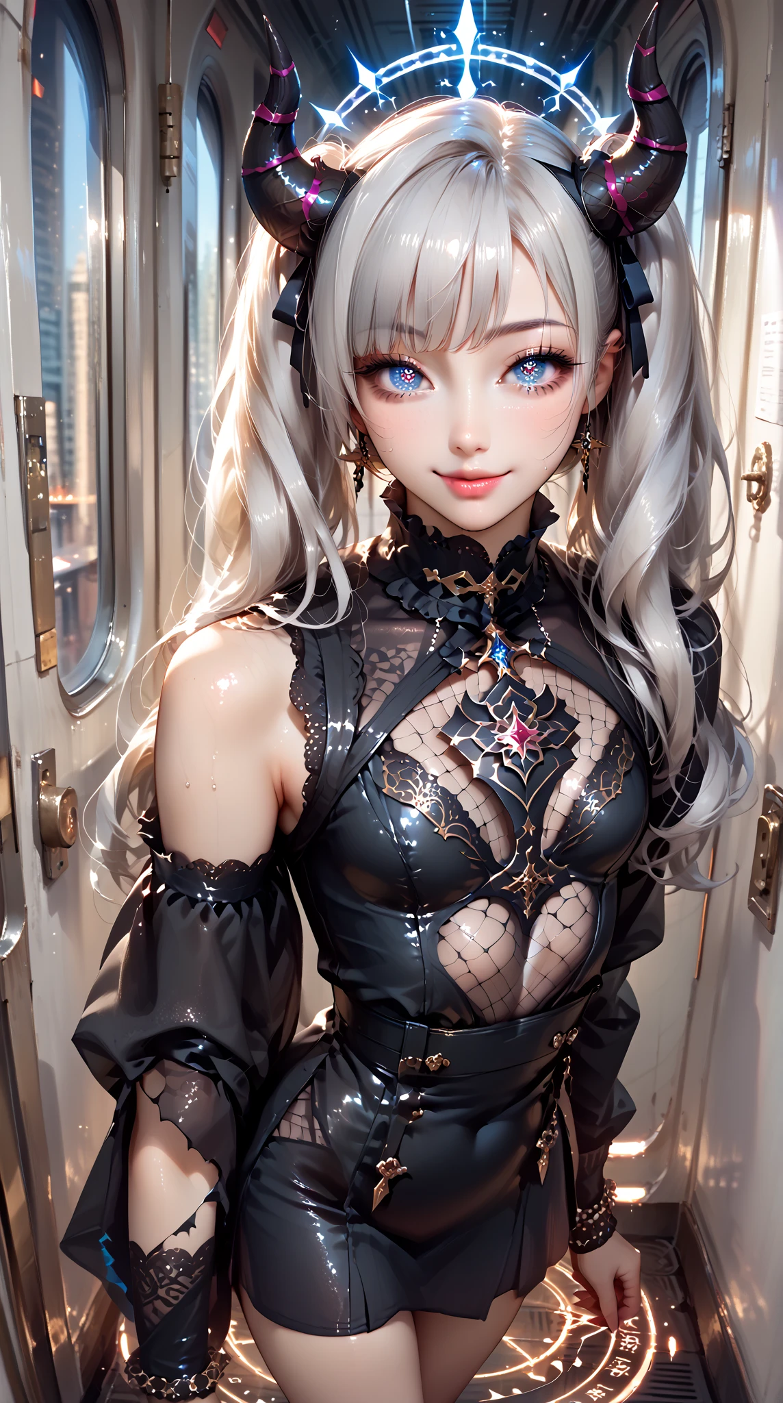 cute,Highest quality,Woman wearing lace-limited lingerie,,Large Breasts,Twin tails,bonnet,Blue Eyes,Shy face,cute瞳,Bedloo,