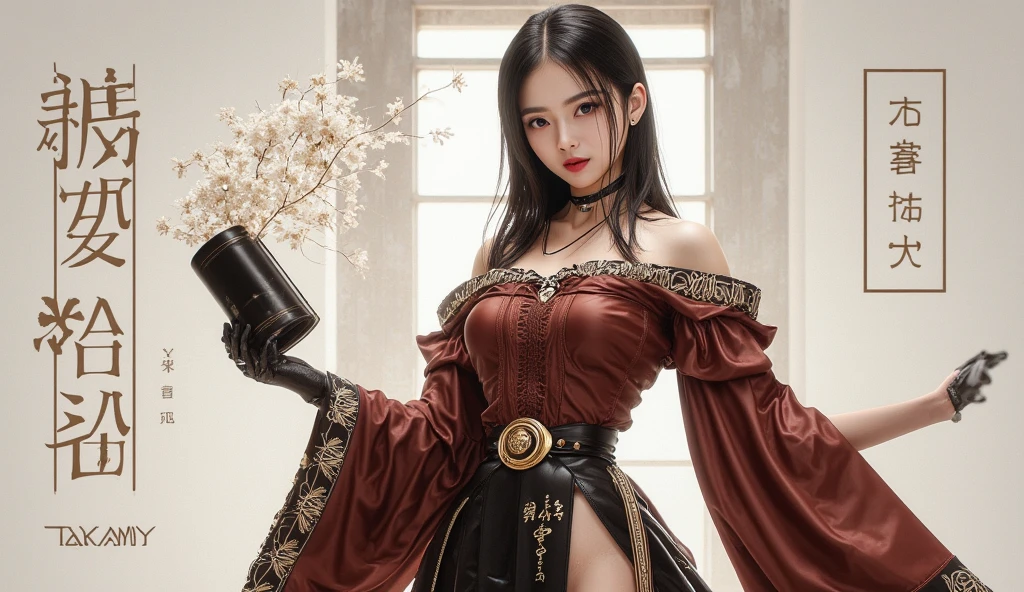 (front focus、perfect anatomy:1.5)、(Super detailed、16K quality、genuine skin: 1.6)、hyper genuineist、genuine.cinematic lighting、portrait、highly detailed face、1 beautiful thai girl、 (beautiful 14 year old half thai/japanese girl、smile:1.3)(medium straight brown hair、Large slit eyes、eye shadow、eyeliner、green color contact lenses:1.5)flashy gal makeup(黒くsunburnした肌、black skin:1.8)sunburn、eyeliner、red lips.BREAK、((China dress style idol costume, cute and sexy costume with cute colorful frills and sexy slits on the costume):1.5),
(China dress style idol costume:1.4),
(cute and sexy costume with cute colorful frills and sexy slits on the costume:1.3),BREAK(sexy look:1.2)(large amount of flower decorations、綺麗なBouquet of flowersを手に持つ:1.6)Bouquet of flowers💐(Stylish model shoot venue、Shooting in the studio:1.4)full body