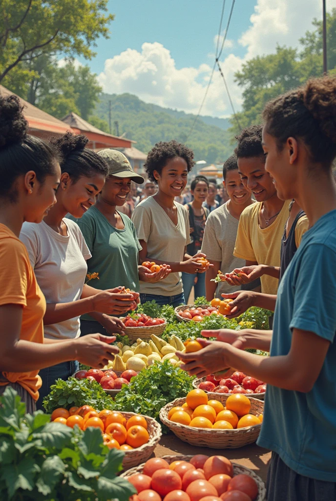 To listen to the happy guava and apple vendor's speech and take the guava from the child and together with a 9-year-old girl in 4k quality
