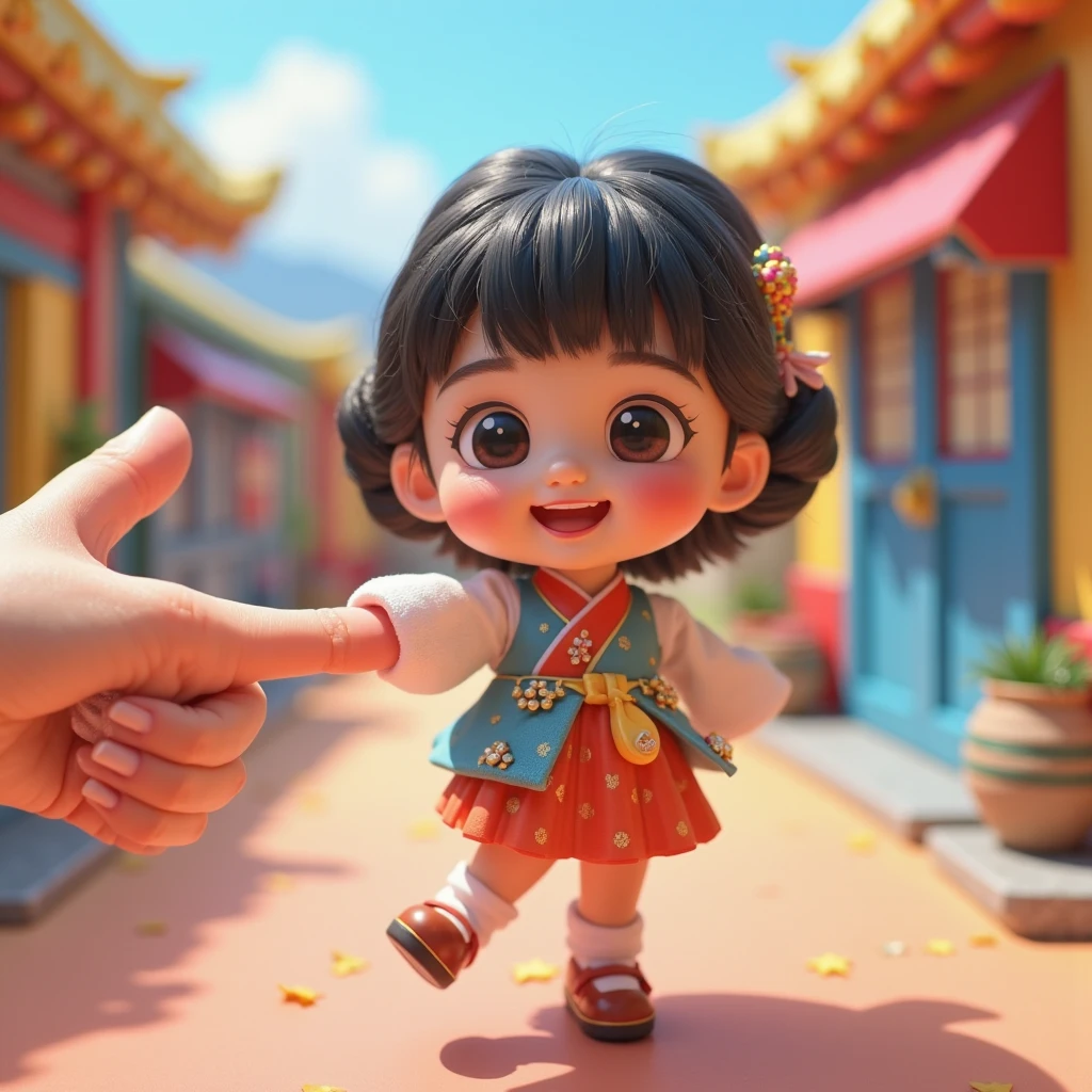 happy child pointing to my tatame kids store very realistic