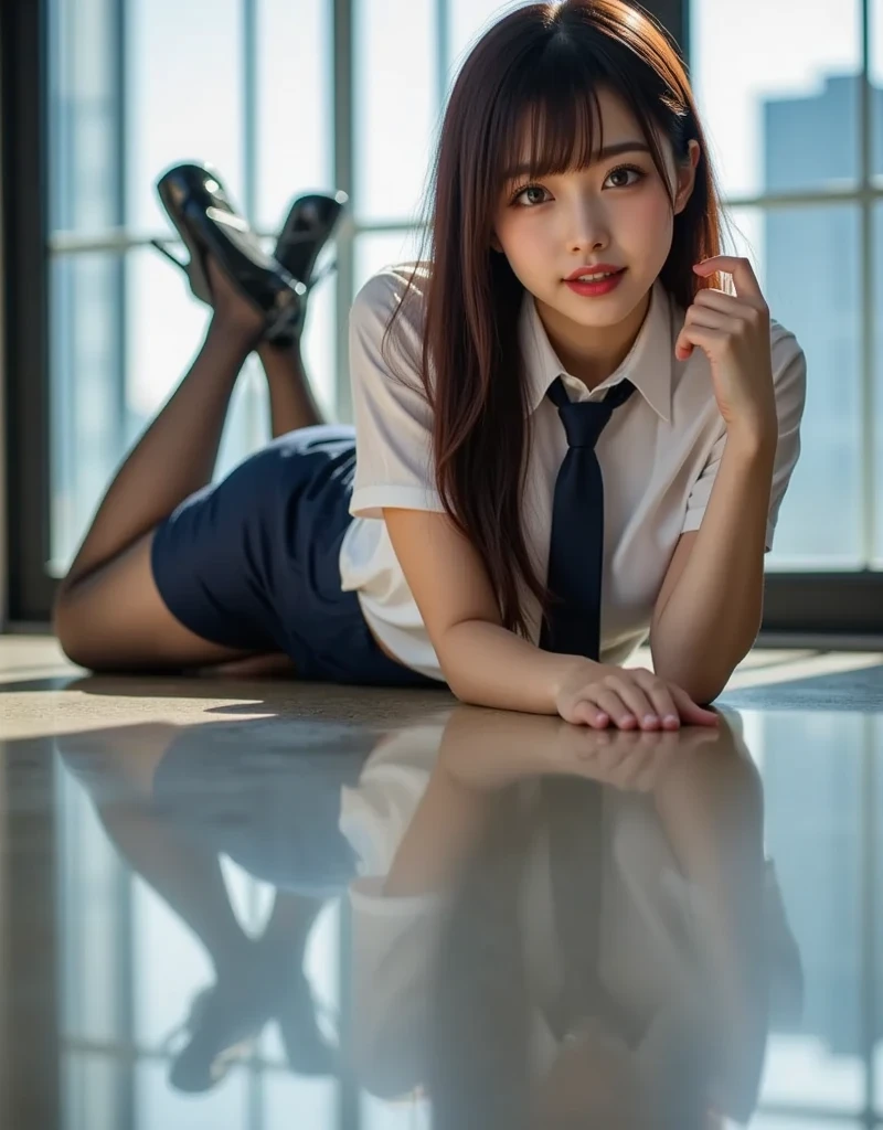 arafed asian woman in a school uniform sitting on the ground, Cute , a hyperrealistic , of a posing, Japan , School Girl, japanese girl , a hyperrealistic , Young Pretty Gravure Idol, Seifuku, Realistic Young Gravure Idol, wearing japanese , beautiful anime high school girl