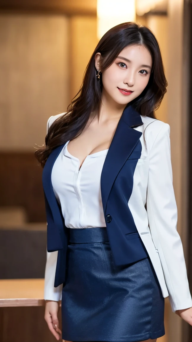 (8K, 超A high resolution, Best Quality, masutepiece:1.2)、8K、RAW portrait of japanese girl、超A high resolution、top-quality、 (huge-breasted, cleavage:1.3),(The shirt、White blouse 1.9)(White suit pants:1.5)、(Beautiful butt、Beautiful toned buttocks:1.3)、(s Office:1.2) BREAK (Natural Skin Texture、Detailed skin、Hyper-Realism、ultra sharpness)、intricate detailes、depth of fields、Fashion Model Pose、adult lady、爆乳、Long Black Hair、((masterpiece、top-quality、high-detail))、(1 female、独奏:1.1)、(Photorealsitic:1.5)、closes mouth、Happy smile、Smile happily、big eye、Distinct double eyelids、Lashes、long neck、Absolute area、Clean collarbone、face perfect、thin lips、large full breasts、a small face、(gazing at viewer、Highlights in the eyes、Light brown eyes、lipgloss)、(high-heels:1.2)、(Office Lady、Backshots:1.3)
