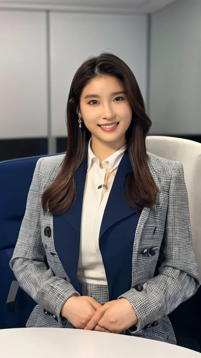 (top-quality, 16K, ​masterpiece:1.3), (ultra detailed), (masterpiece), (best quality), Highest quality, Realistic, surreal, Highest quality, Extremely detailed CG, Very delicate, 16K wallpaper, High resolution, A female manager working for a top company, 3, ((mole, beauty mark:1.3)), ((UNTITLED business suits:1.2)), ((A very simple necklace)), Japanese office with large windows, ((sitting in an office chair)), Japanese, slender body, very detailed, detailed fingers, detailed hands, detailed eyes, detailed legs, accurate and perfect human anatomy, real human skin, BREAK ((upper body:1.5)), ((look into the viewer's eyes:1.5)), ((looking at viewer:1.5)), ((Front view:1.5)), ((from front:1.5)),