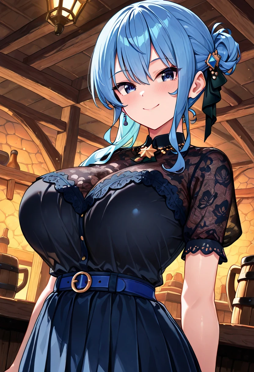 masterpiece, goblinriding, a goblin is riding a girl, goblin, goblins, (all fours), 1girl, (greek clothes:1.1), (nose hook), reins, collar, chain, rope, long hair, blue hair, ponytail, hair ribbon, brown eyes, Tsuruga Ami, Megami no Cafe Terrace, huge breast, blank eyes, empty eyes, obey, mind control, in trance, happy trance