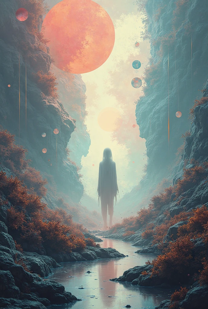 nightmare、psychedelic、Space is distorted、colorful、dream-like、Color is noisy々Shii、Distorted human silhouette、Grin、It has depth