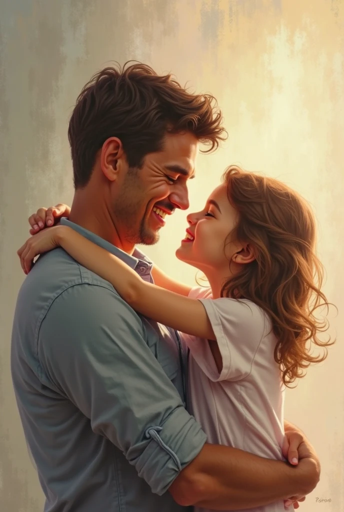 Father and daughter hugging and happy