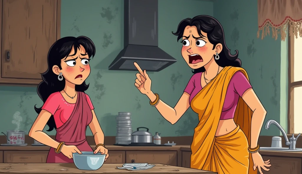 Indian House wife beat a stick husband cartoon