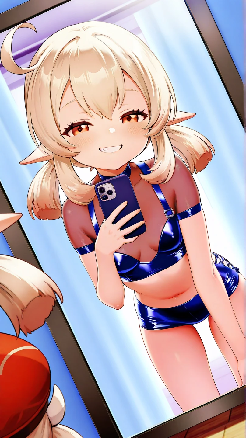 1girl, ???? 11yearold blonde slut is wearing a micro ?????? and is standing next to a creepy old man who is taking photos of her ????????  with his phone. 1 old man in frame.