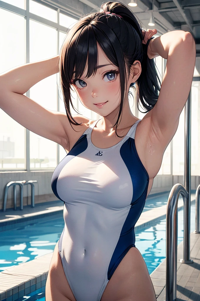 high quality、最high quality、Complete limbs、Ultra-high resolution、Full Finger、Slender beauty、Polka dot swimsuit、Health Room、Embarrassed look、Droopy eyes