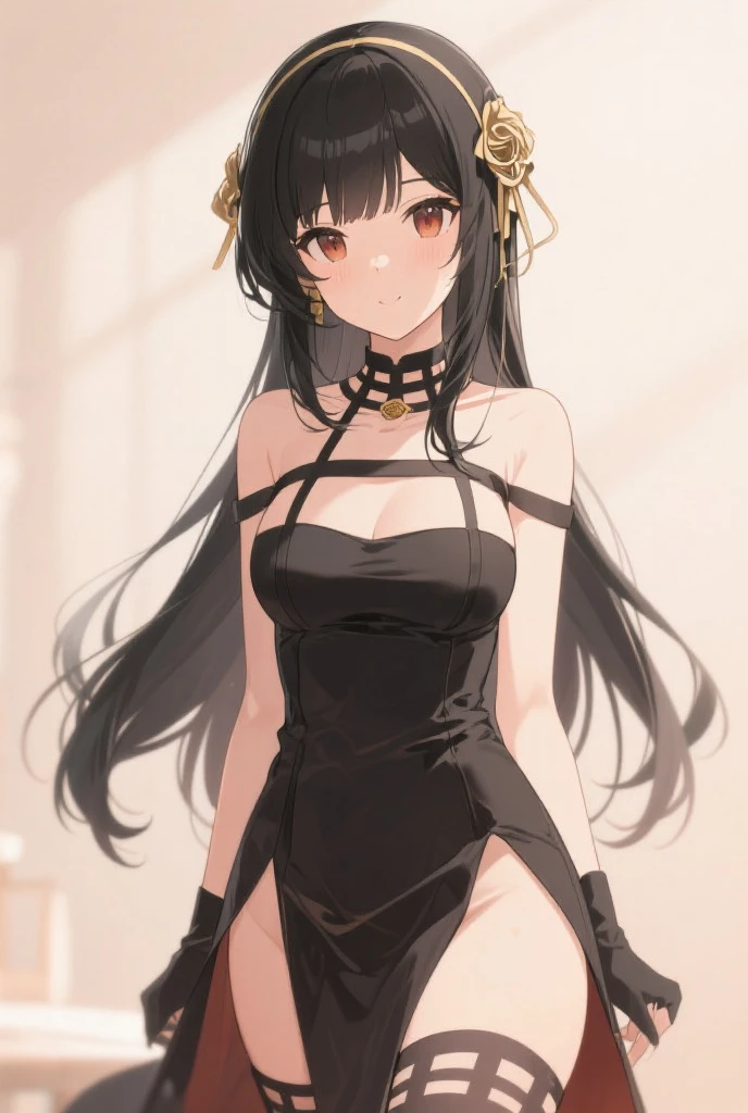Gorgeous young woman with long black hair. beautiful clothes