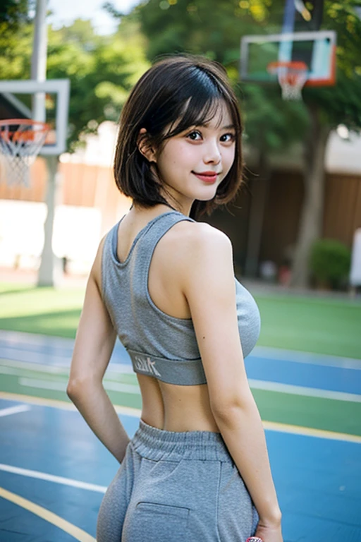 (8K, RAW photo, highest quality, masterpiece: 1.2), masterpiece, Super detailed, 超A high resolution, (realistic and realistic photos: 1.37), High-definition RAW color photo, very delicate and beautiful, very detailed, skin color, ,  wet hair, laughter, (2 girls:1.4),(smile:1.2),8K,Japanese girl RAW portrait,realistic,超A high resolution,highest quality,
break
(from behind),(short leggings:1.1),athlete,track and field uniforms,(Sweat,shiny skin:1.1)(small breasts),(well-developed  muscles:1.2),Athletics stadium break
(natural skin texture,fine skin, hyper realism,Super sharpness),intricate details,Depth of the bounds written,Natural light,、Nogizaka Idol、korean idol、Gravure idol pose、actress、25 years old、expensive、Cafe、restaurant、Italy、American、Australia、Glamour、side,korean idol、Nogizaka Idol、、Gravure idol pose、