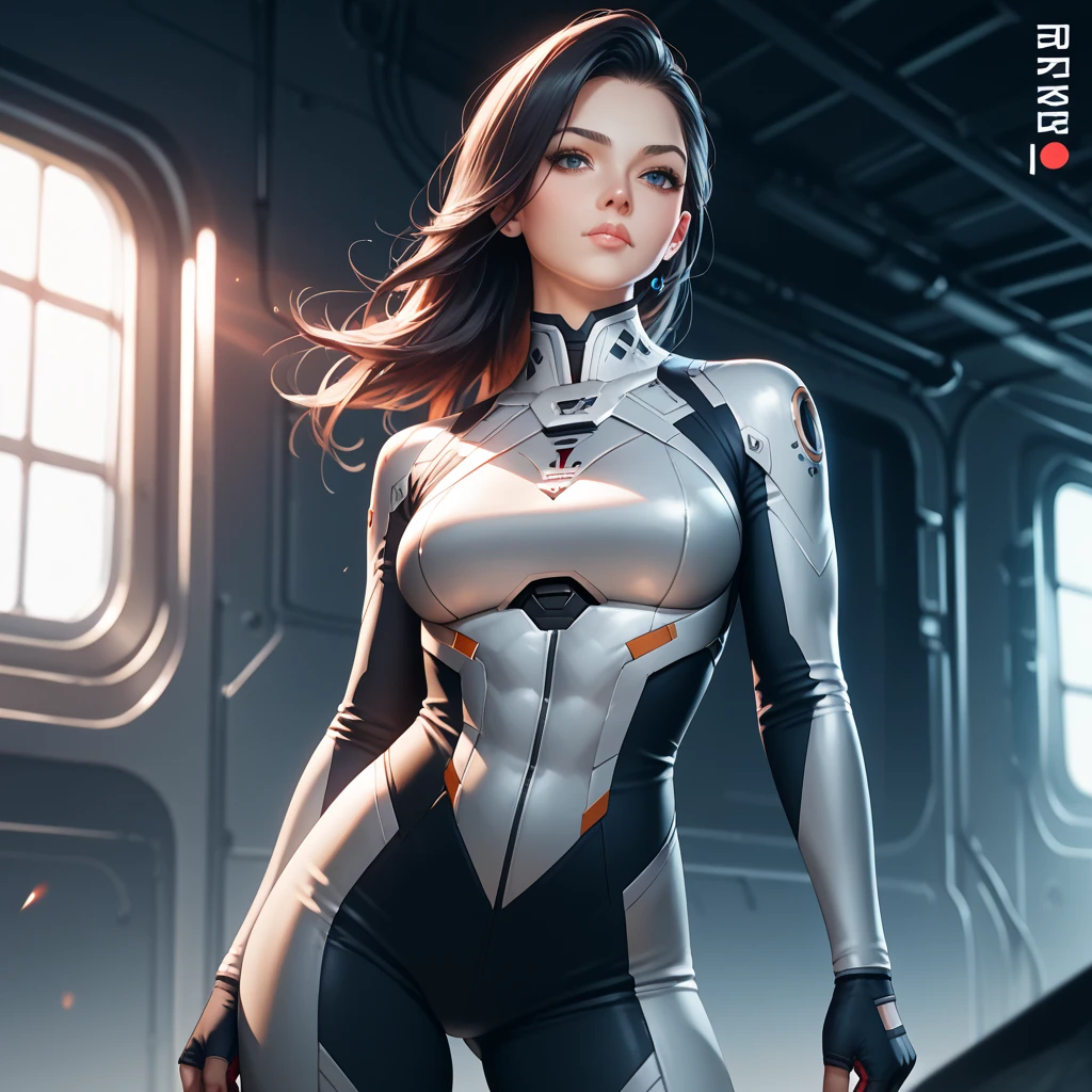 (full body photo:2), (one/woman/mechanic:1.8), (extremely large breasts:1.8), all-mechanical body with white bionic armor with black gears, (she is inside a spaceship near the window seeing outer space:1.5), she has very short purple smooth hair, blue eyes, moaning, (blush:1.5), (is doing sensual poses standing up for the viewer:1.4), anime style, Anime, 16k, high quality, textured skin, UHD, award winning