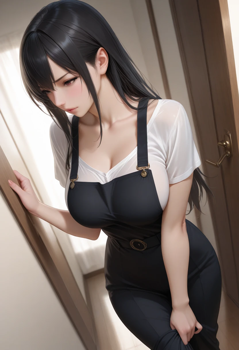 short hair、Black Hair、bangs、high school girl、Black Suit、Black turtleneck、Black long skirt、Second dimension beautiful girl、Big Breasts、Slender