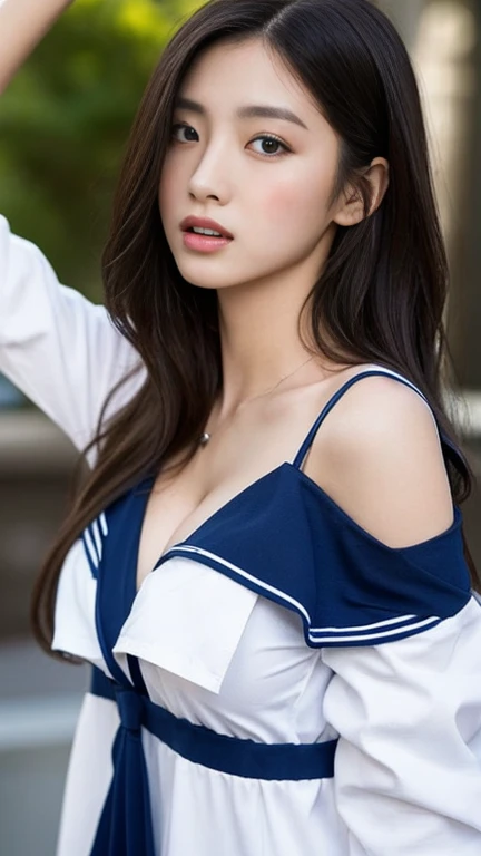 Highly detailed CG unity 8k wallpaper, of the highest quality, Super detailed, masutepiece, Realistic, photographrealistic, extremely detailed cute girl, 25yo, cleavage , (perspired) , Round eyes, peeping at the viewer, Blush, Smile, parted lip, Semi-body shot , Realistic、track suit、Realistic reproduction with vests , Panties , Squat, sports gym