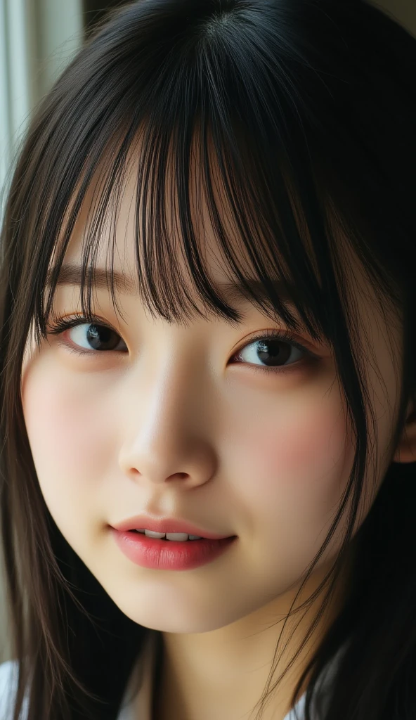 Focus on the face of a cute high school girl