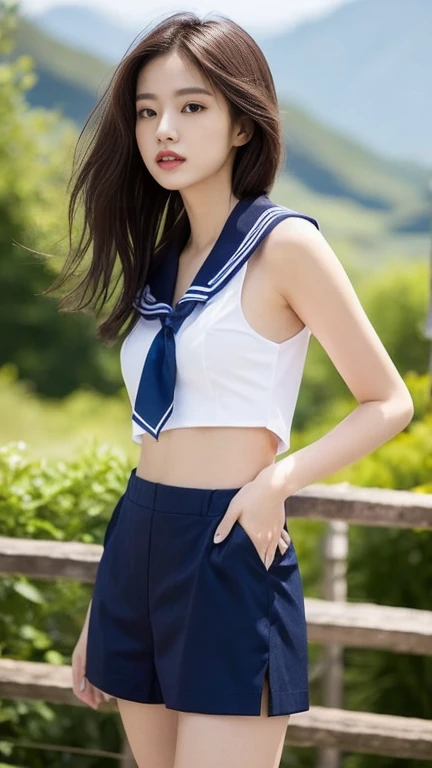 ((((((17 years old))))))、((Aya Ueto : 0.8))、(((A charming face)))、(((Young face)))、(((beautiful girl)))、(((A beautiful woman)))、Beautiful woman、Cute woman、((Innocent face))、((Smile))、((Ultra-detailed face))、((Detailed lips))、((Detailed eyes))、((double eyelid))、(((Beautiful Face)))、(((Beautiful, well-shaped eyes)))、(((Beautiful, well-shaped lips)))、Very Short Hair、ponytail、Pixie cut、BREAK、BREAK、(((Wearing a sailor uniform)))、BREAK、8 heads、(((slender)))、(((Slim body)))、(((Thin body)))、(((Slim woman)))、(Flat Chest:1.5)、BREAK、Photographic quality、Natural light、(フォトRealistic:1.4)、(Highest quality:1.2)、(Ultra-high resolution:1.2)、8K、RAW Photos、Realistic、High Detail、Film Grain、Detail Skin、Symmetrical、Delicate skin、Real human skin、pores、Super detailed、Detailed、(masterpiece : 1.2)、Thin face、Sharp Face、Small Face、Small face、Narrow shoulders、Small shoulders、Small shoulders幅、Slim shoulders、Narrow shoulders幅、Beautiful Japanese Woman、Beautiful Korean Woman、Slim womanモデル、Young Gravure Idol、Realistic young gravure idol、Young Sensual Gravure Idol、Young Pretty Gravure Idol、Japanese Model、Young Gravure Idol、((From the knee up)) 、(arms behind back:1.3)