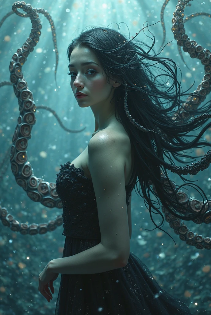 high details, best quality, 16k, [ultra detailed], masterpiece, best quality, (extremely detailed), full body, ultra wide shot, RAW, photorealistic, dark fantasy art, dnd art, rpg art, realistic art, an ultra wide picture of a vampiric mermaid (1.5 intricate details, Masterpiece, best quality) blood mage casting ((blood control spell)), blood wizard ((blood magic, intense magic details)), ((controlling a swirling mass of blood)) underwater, magical symbols GlowingRunes_pink, female vampiric mermaid, pale skin, black hair, long hair, swirling hair, lower body tail fin, intense eyes, red eyes, small (( red eyes)), ((glowing eyes)), wearing sea shell clothing, beautiful dark mermaid, underwater background, rich underwater life, ((magical atmosphere)), fish and sea weeds, high details, best quality, highres, ultra wide angle