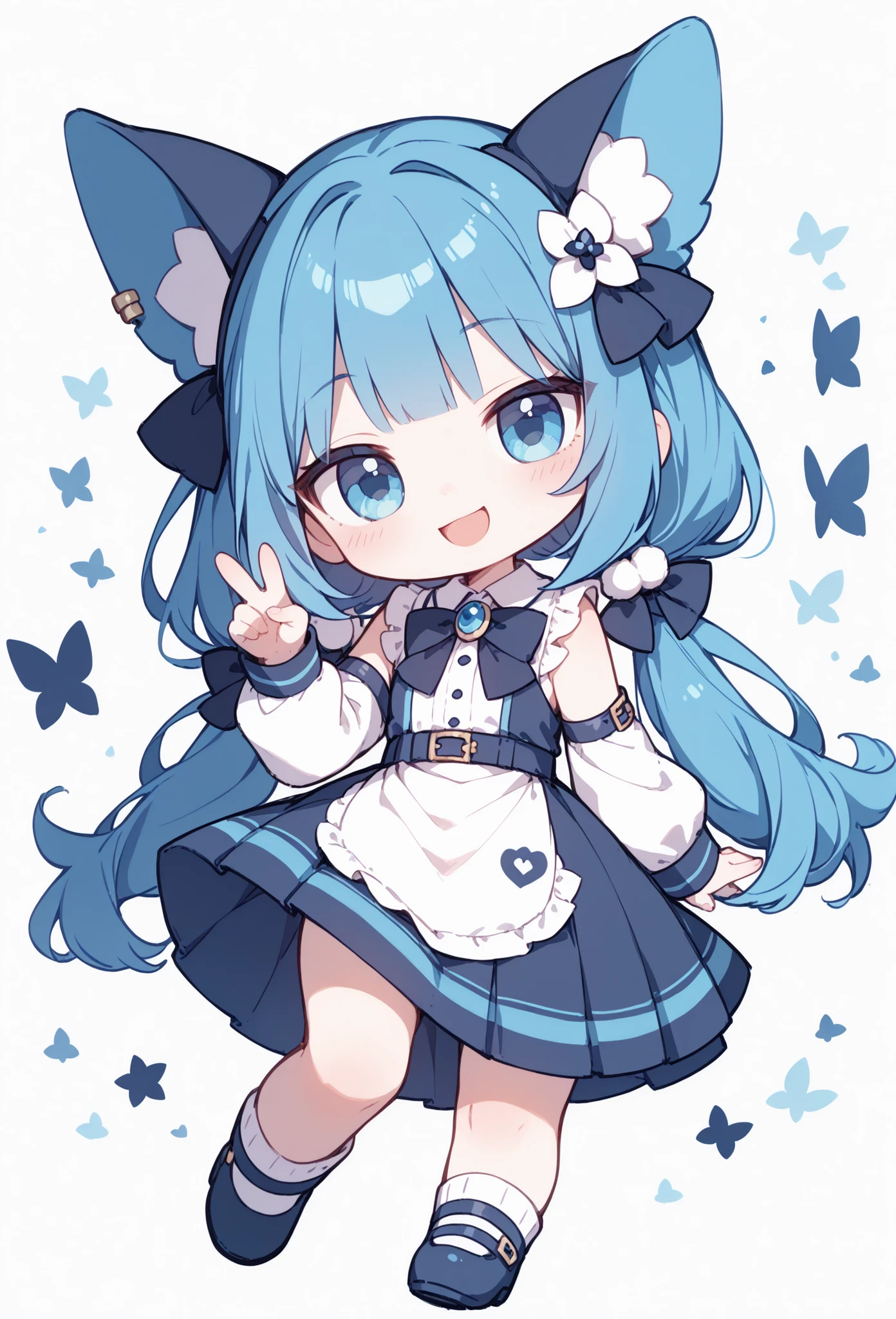 CartoonyIllustrious,chibi,blue and white character、 Fresh Colors 、cute girl、mascot character、emblem