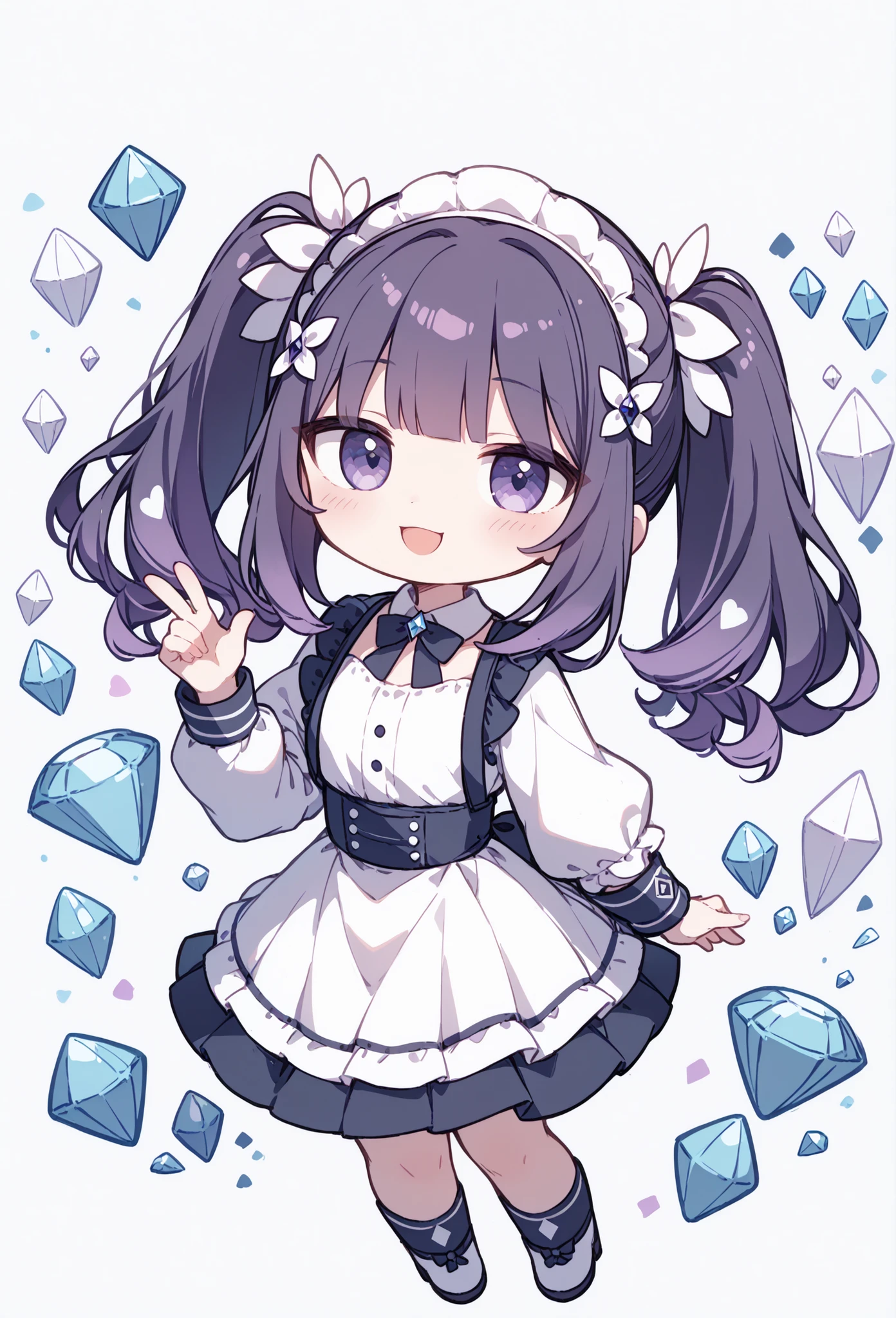 CartoonyIllustrious,chibi,purple character、Older sister role、A little sexy、(cute diamond background),narrows her eyes、 Fresh Colors 、mascot character、emblem