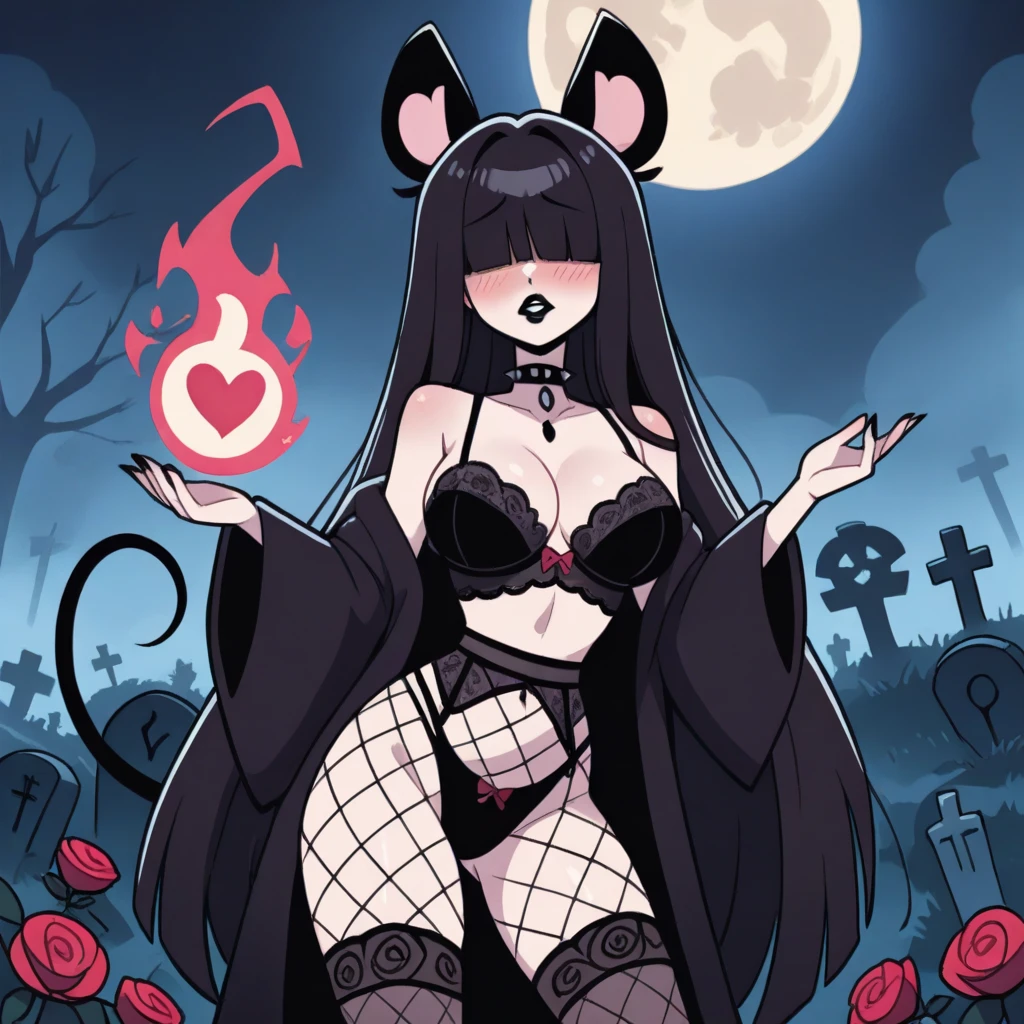 score_9, score_8_up, score_7_up, detailed background, 1girl, solo, mobian cow, white body fur, swept bangs, long hair, black hair, open mouth, red eyes, sitting, cow horns, huge breasts, black dress, black boots, necklace, outdoors, night, graveyard, <lora:Smooth Style 2 SDXL_LoRA_Pony Diffusion V6 XL:1>