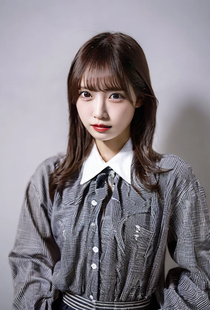 ​masterpiece、flat-colors、depth of fields、lens flare 1 girl、、Brown hair、watching at viewers　　　black suspenders　　　bulging big breasts　　　 　 Armpit sweat　perspiring　Side of both hands　　walls: 　Black pants, Black jacket chain　　　　　arma　Gaze　　　Small face　Bangs Upper Eyes　flank　masks　Colorcon