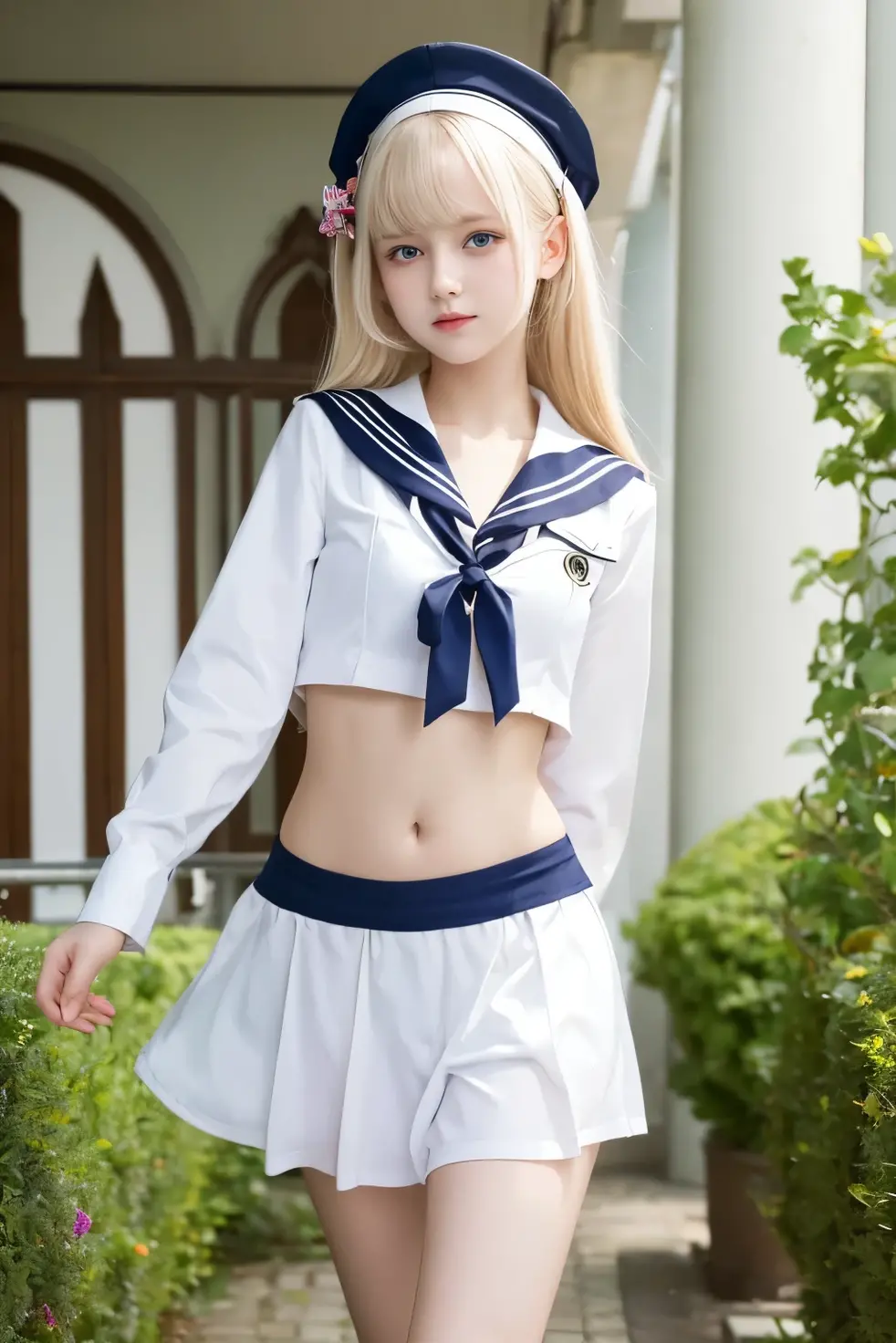 (masterpiece, best quality:1.2),illustration,8k,hd,1girl,solo,upper body,(portrait:1.2),small breasts,elf,pointy ears,very long hair,blond hair, skirt,bow,pleated skirt,white shirt,red bowtie,short sleeves,ponytail,blue skirt,bangs,hair ribbon,collared shirt,parted bangs,white thighhighs,blue hair bow,blue eyes, (summer sailor uniform, serafuku, red ribbon tie, naby pleated micro skirt, celeste string panties), sitting, squatting, spreading legs, (((torn clothes, dripping wet clothes))), peeing, peeing over panties