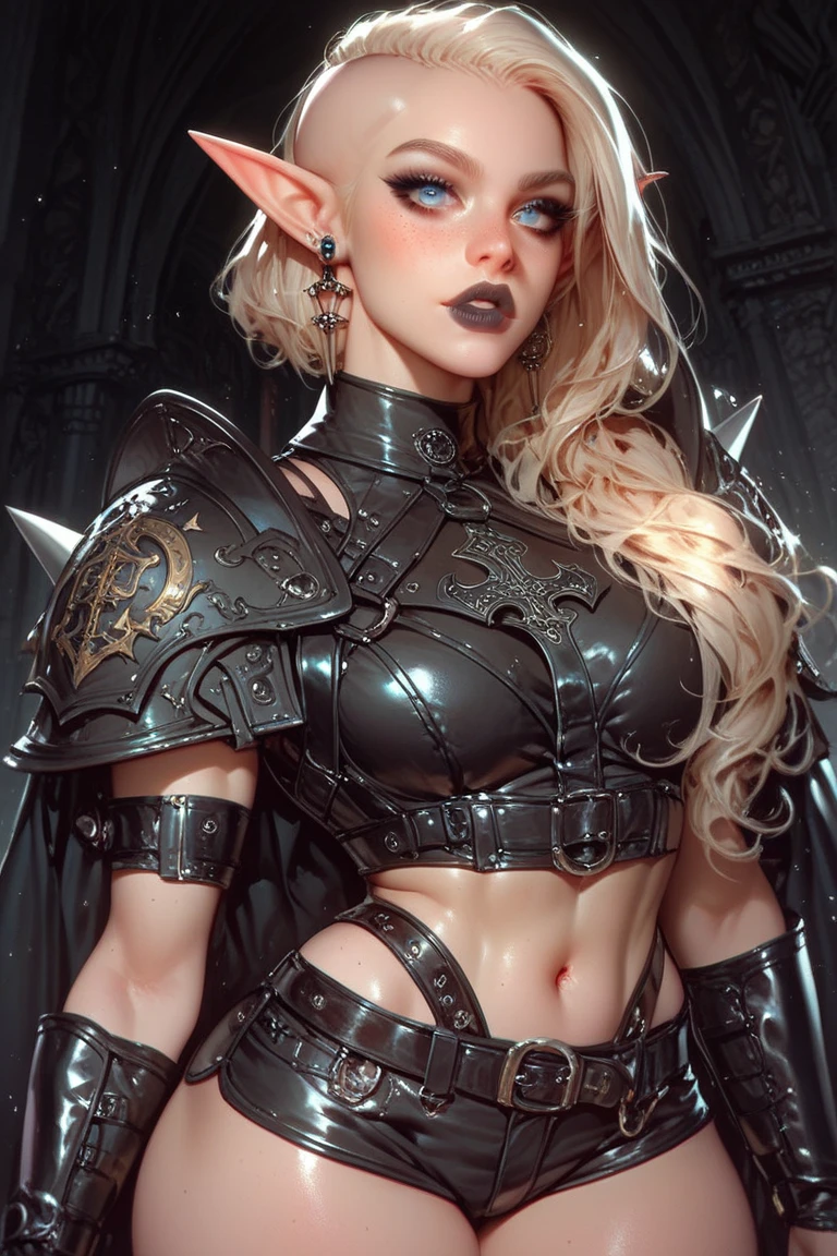 ((1 girl)), mature female:1.3, looking at viewer, realistic proportions, (( absurdres, masterpiece1:2, best quality1:2, ultra sharp, vivid colors, volumetric lighting)),
beautiful face, toned, sharp eyes, eyeliner, heavy makeup, mouth slightly open, hint of teeth showing, pubic hair, strong blush, sweat, tears, freckles,
<lora:Character - Dark Knight:0.8>, DRK_Glam, dark armor, wearing DRK_Glam,
<lora:Character - Goth Girl:0.7>, goth girl, gothic,makeup,black lips,
<lora:Character - JainaProudmoore:1>, JainaProudmoore, blonde hair, white hair,