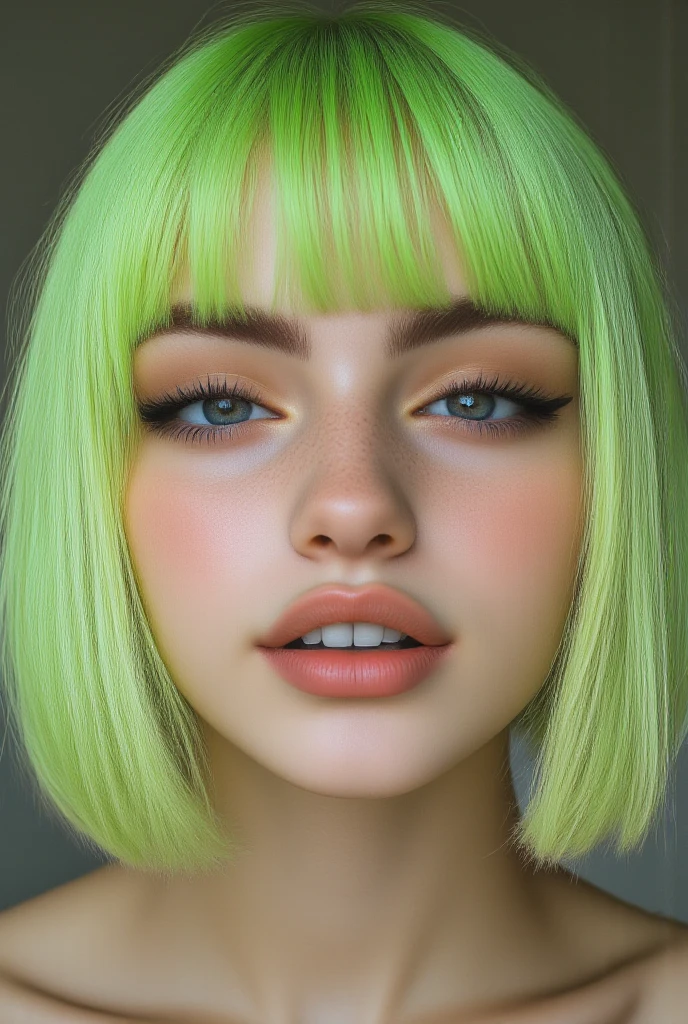 Top quality, RAW Photo, Highest Quality Image, 16K, Full body, Age 18 years old, Realistic, Photorealistic, Beautiful Asian Girls, Sexy, Perfect slender body, White pale skin, Beautiful hair, Wavy hair, Green Hair,, Short hairstyle, Detailed face, Detailed body, Detailed skin, Double eyelids, Big eyes, long eyelashes, bright eyes, green eyes, natural lips, detailed lips, slender legs, thin waist , small hip, Naked, Pussy, Hairy, brown nipples, Very saggy breasts, detailed breasts, apart breasts, Big Breasts, soft breasts, small thighs, posing in flowers field, pink tone light , soft light , smiling, light wind,