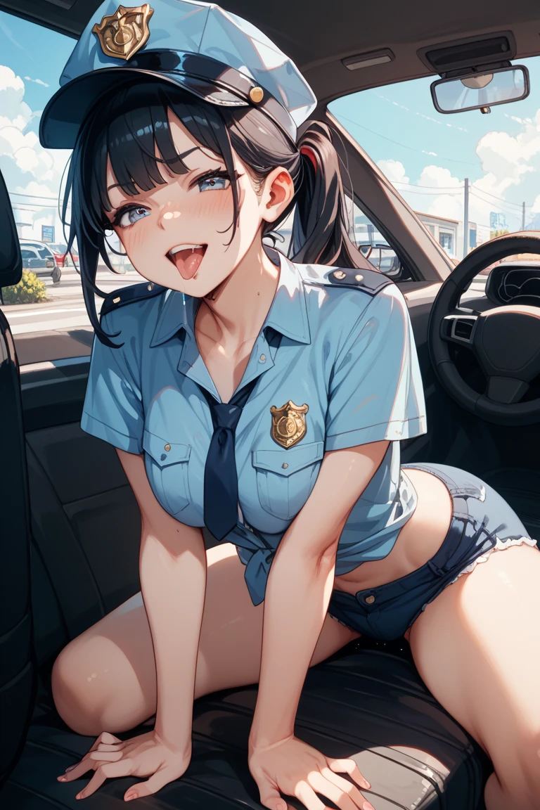 Sexy post police play pussy help her self