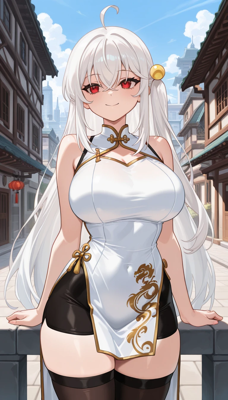 Animal ears girl A Chinese dress with a delicate pattern Big Breasts Standing in front of the dragon