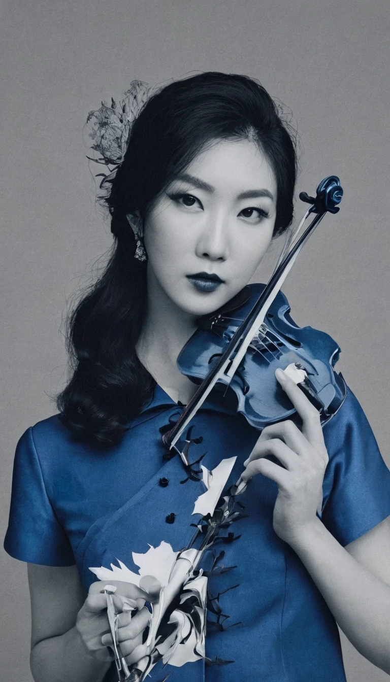 (Nigerian-Korean woman)+++, 2, playing a cello, provocative pose, in front of a wall made of limbs and hands, hands reaching out and touching her body, (ethereal appearance)+++, deep in thought, not interacting with elements, sexy editorial studio image, spotlit, backlit, beautiful model, busty, wearing a loose pantsuit, long blue hair, (smoke effect)+, warm color palette, highly detailed, surreal photo, photorealistic, cinematic, 8k