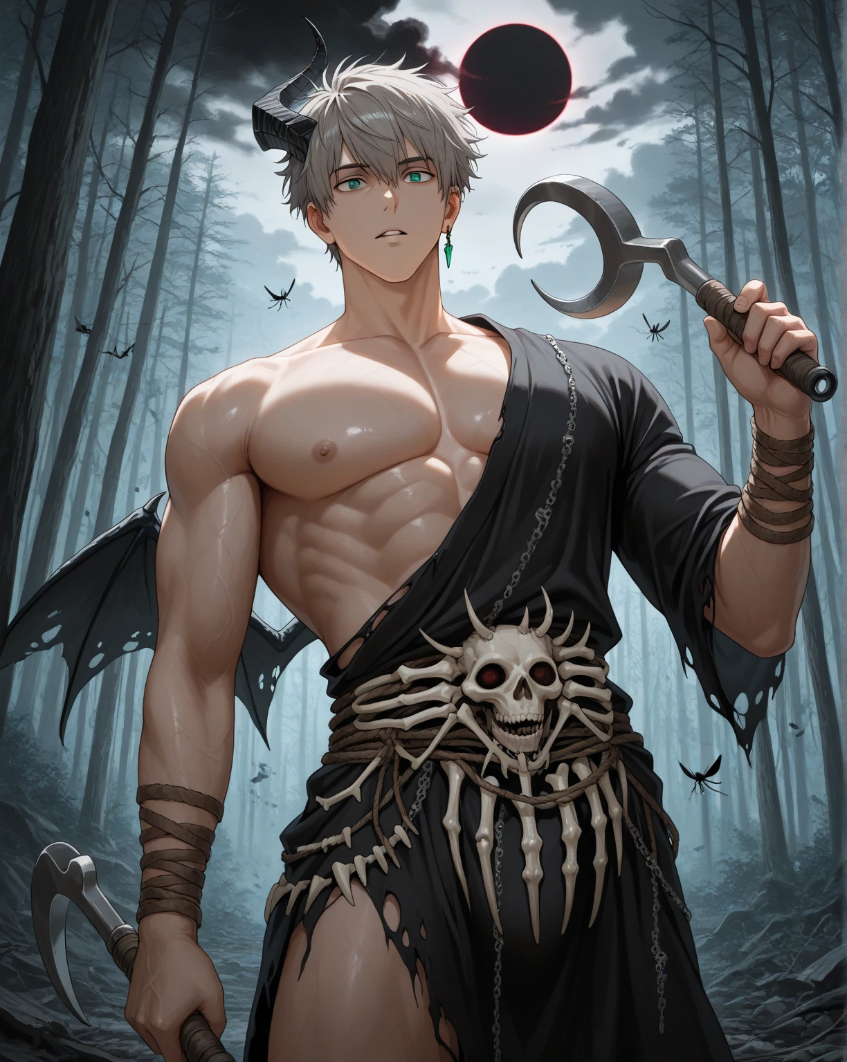 A young boy who offered himself to the Demon King for the sake of the world. Almost naked, only with a cloth around his waist. Another world. Fantasy. Bound with chains.