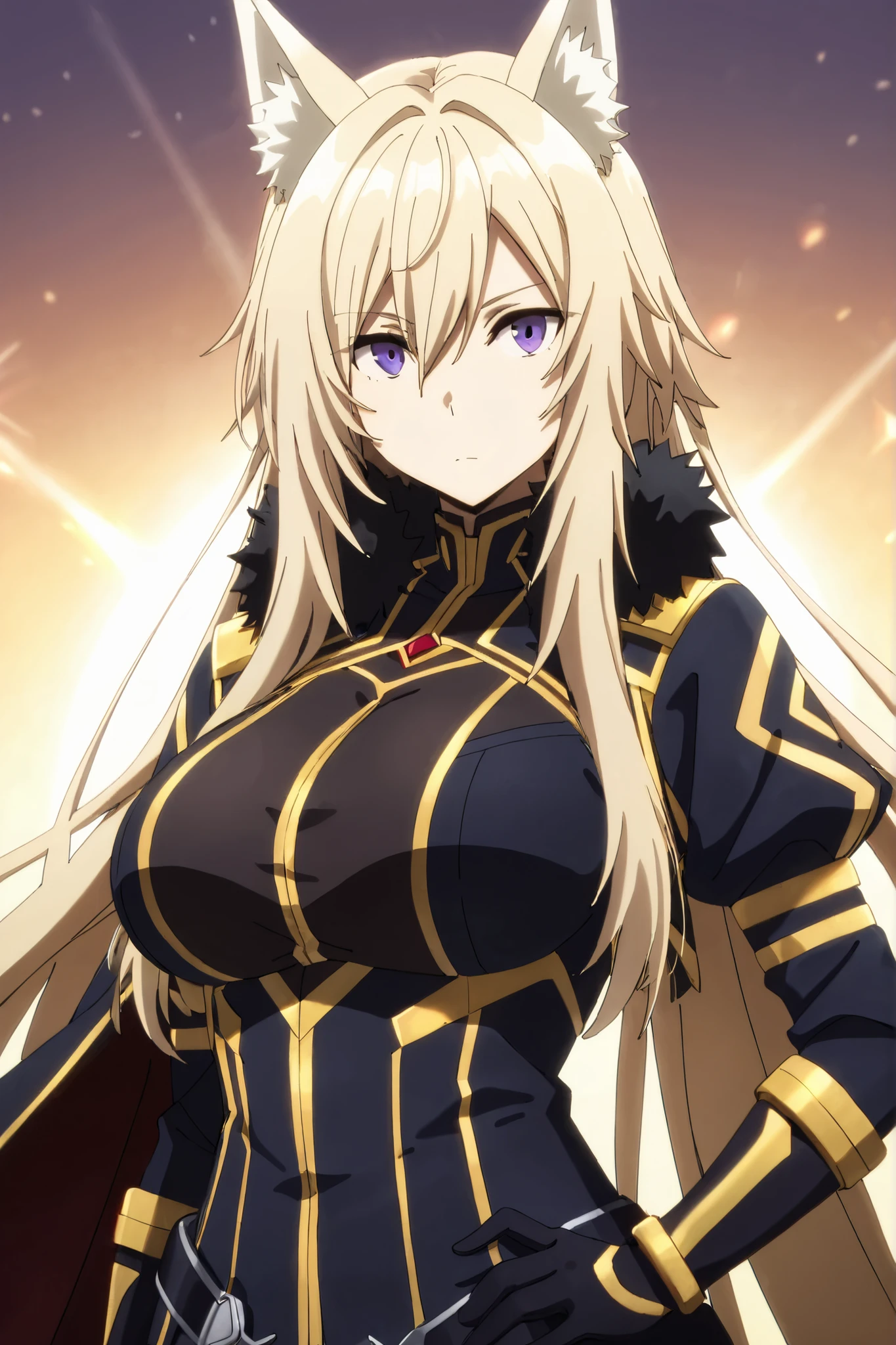 masterpiece,Highest Quality,high resolution,very detailed,Zeta\(kage no jitsuryokusha ni naritakute!\),animal ear、purple eyes、golden hair