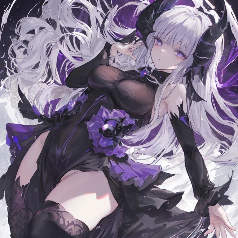 Anime girl in a purple dress holding a purple rose and a black and white umbrella, Shadowverse Style, Stylish Dark Witch, dark witch character, Gothic Maiden Anime Girl, Dark Sorceress Full View, Dark magician full body pose, Astral Witch Outfit, mechanized witch girl, From Bravely Default II, marisa kirisame, From Girls Frontline
