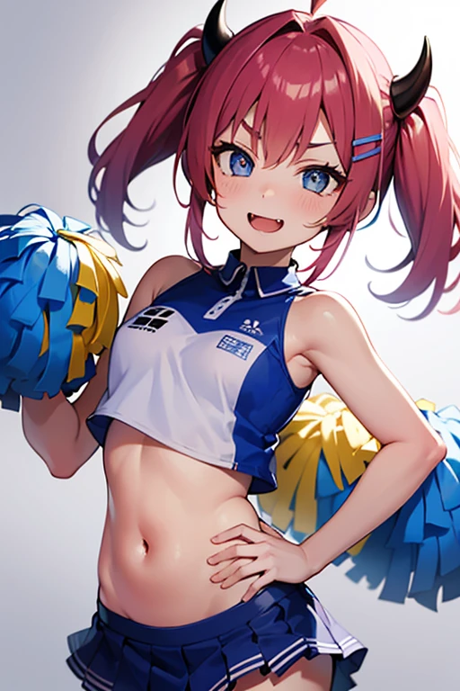 itsukinakano, itsuki nakano, bangs, blue eyes, hair between eyes, Ahoge, redhead, star \(symbol\), happy smile, smile, open your mouth,hair ornaments, star hair ornaments,(cheer leading), (whole body), big breasts, lower, (sweaty), sweaty Wet Clothes,()red clothes), , Navel support, playground, (jump), (jump), 足を曲げてjumpする, air, blue sky, Grass原, Smiling Cheerleader, pom pom \(cheer leading\), Grass,
break outdoors, stadium,
break looking at viewer, (cowboy shot:1.5),
break (masterpiece:1.2), highest quality, High resolution, unity 8k wallpaper, (figure:0.8), (detailed and beautiful eyes:1.6), highly detailed face, perfect lighting, Very detailed CG, (perfect hands, perfect anatomy),