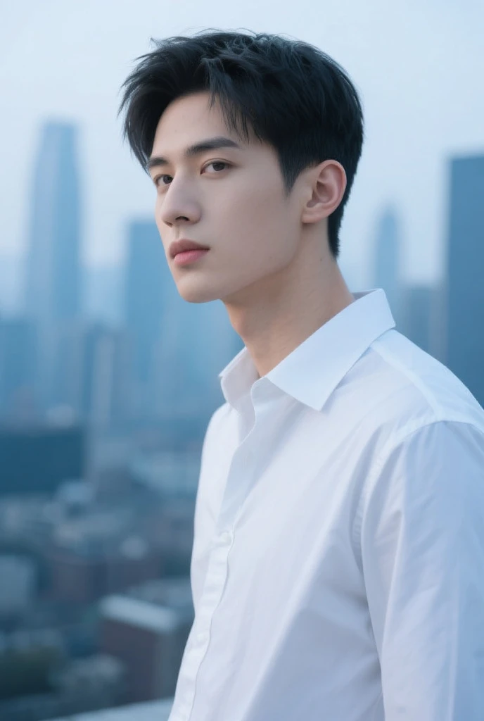 There was a man in a white shirt and black pants,,Asian people,3 d rendered, Contextureless, full body detailing,A gun at the waist