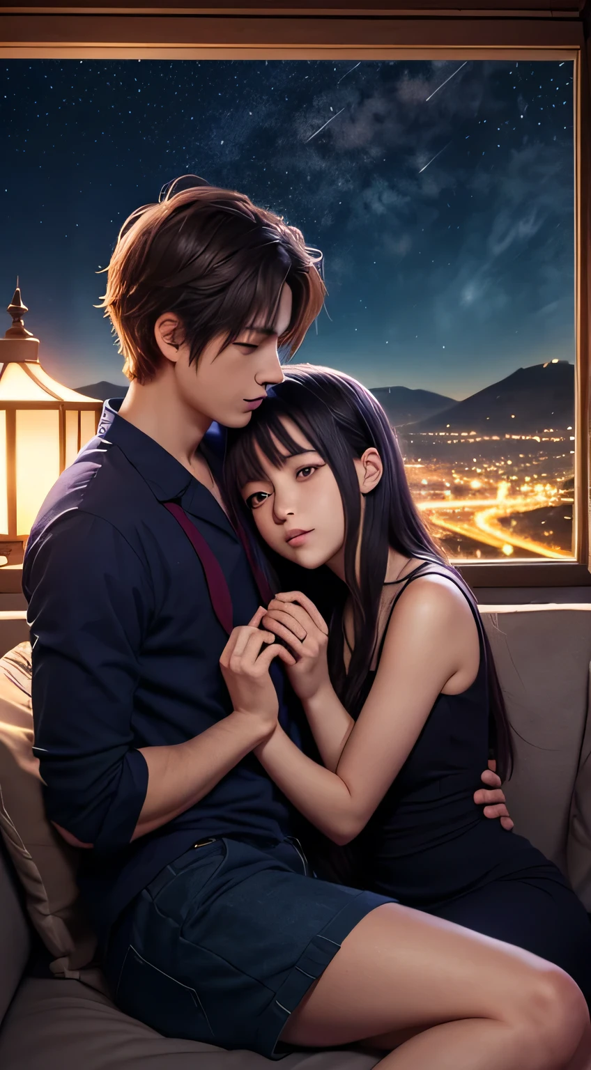 A 20-year-old boy and his girlfriend will sit together on grass under the open sky on a moonlit night and they will hold each other's hands.