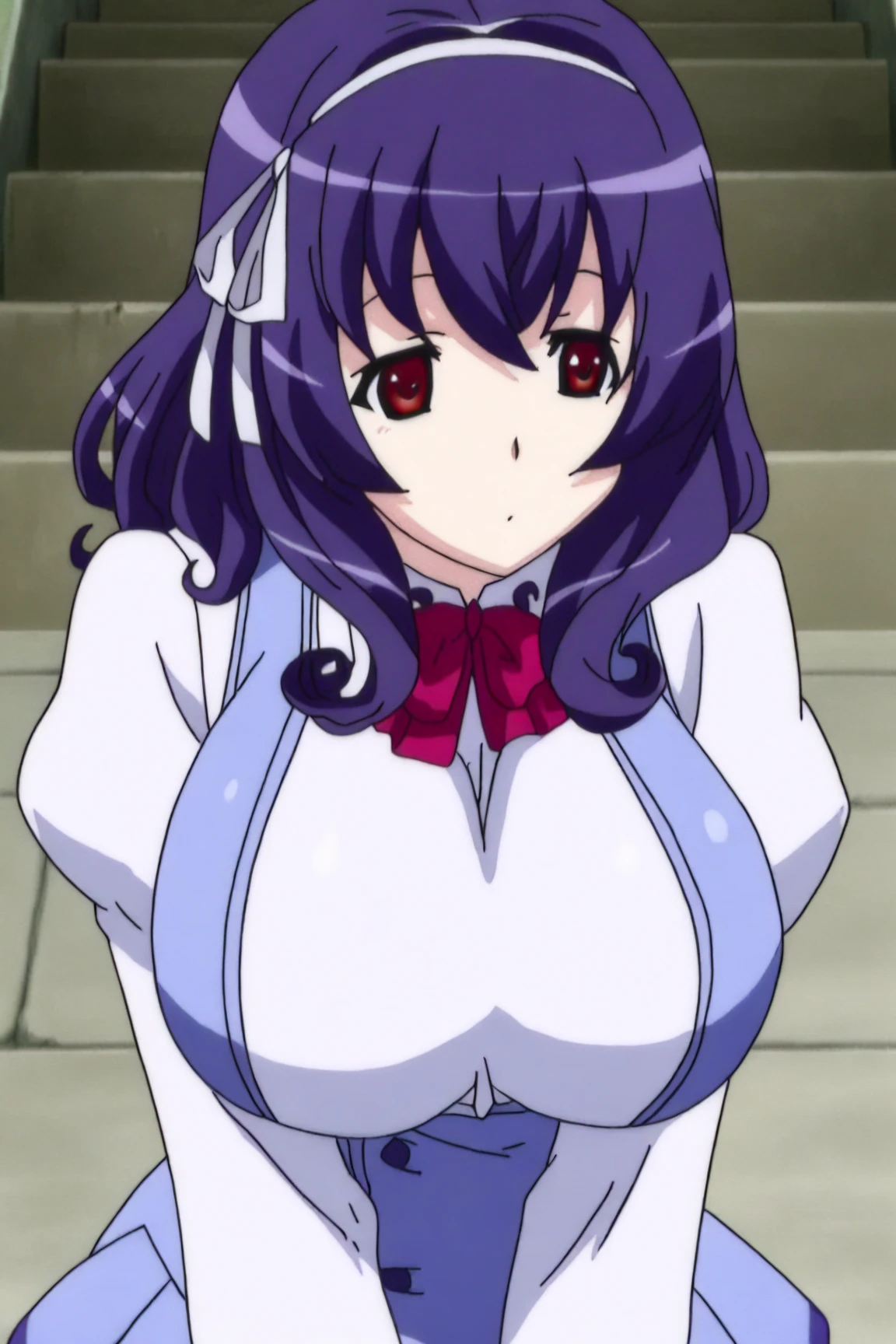 anime girl with big breastes and purple hair in a room, shalltear from overlord, big breasts!, with a large breasts, big breasts!!, oppai, seductive anime girl, breasts covered and sfw, with large breasts, shalltear bloodfallen, sfw huge breasts, ayaka genshin impact, marin kitagawa fanart, hanayamata