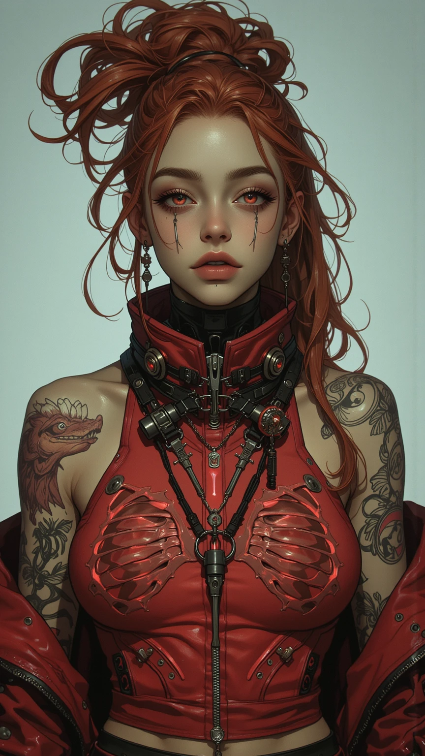 A highly detailed and realistic skull girl,( Anya. Taylor Joy) cyberpunk character, mad max furiosa, one hand robot, cyborg arm, orange hair, dramatic metal heavy rock theme, best quality, 8k, hyperrealistic, photorealistic, extreme detailed painting, studio lighting, vivid colors, dark moody atmosphere, cinematic, dramatic pose, intricate mechanical details, glowing energy effects, intense gritty textures, seamless integration of organic and inorganic elements. Wearing the used clothes of a wastelander. Background: An apocalyptic wasteland. Dusty and depressing.