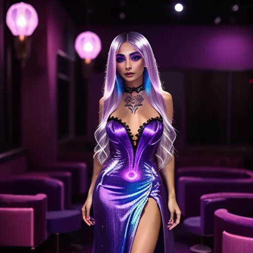 The drag queen wears a gorgeous black fishtail dress
