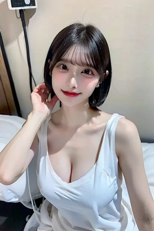 4K,8k,Masterpiece,Realistic),Super Resolution:1.3、Real、(Japanese:1.3)、 RAW Photos、(Realistic:1.2)、looking at the camera、Symmetrical face、(Beautiful face in every detail)、Good looking、Age 25、Japaneseアイドル、Beautiful eyes、Natural Makeup、Cleavage、smile、conductor、train、short hair、See-through、、Wear a white blouse、Show a little underwear、Bold behavior、Sexy Uniform、Uniform cap、Carry a shoulder bag、Outdoor、station、(from above:1.5)
